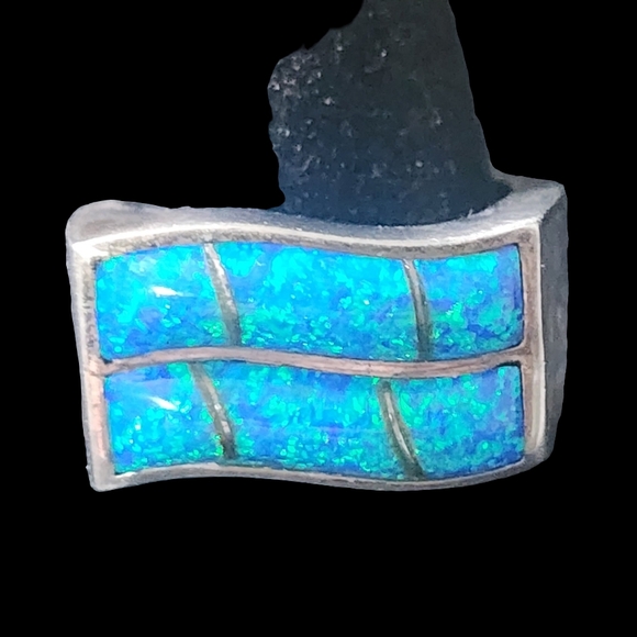 925 Sterling Silver Jewelry - Elegant Sterling Silver and Blue Fire  Opal Ring Size 7.5 Wave Design Boho
